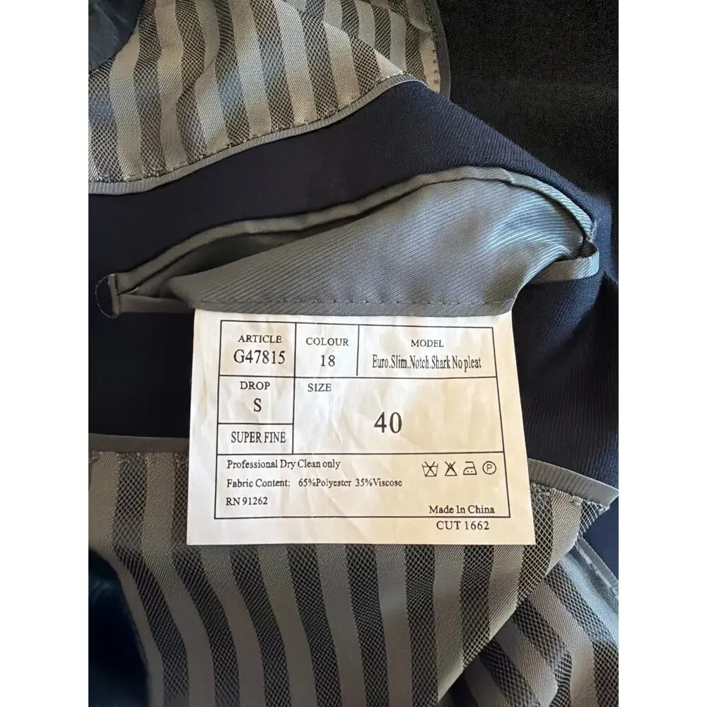 Giorgio Fiorelli 3 piece suit darky navy blue 40S euro slim